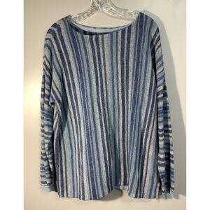 CHAPS Women's Blue Stripe Cotton/Linen Blend Long Sleeve Sweater‎ L